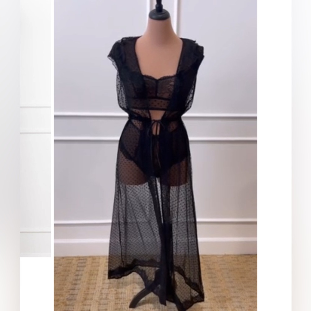 Mentionables Polka Dot Mesh Lace Robe